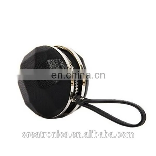 CR 80% customers repeat orders shiny pu surface diamond structure metal frame portable round black new stylish custom coin purse