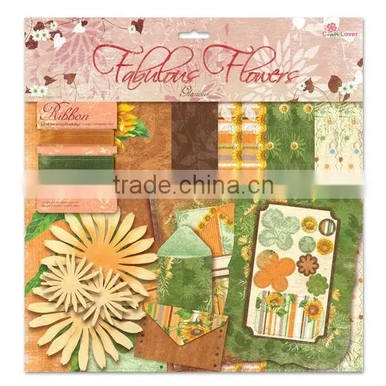 DIY Craft Set Green & Brown Lovely Fabulous Flowers Scrapbook Kit
