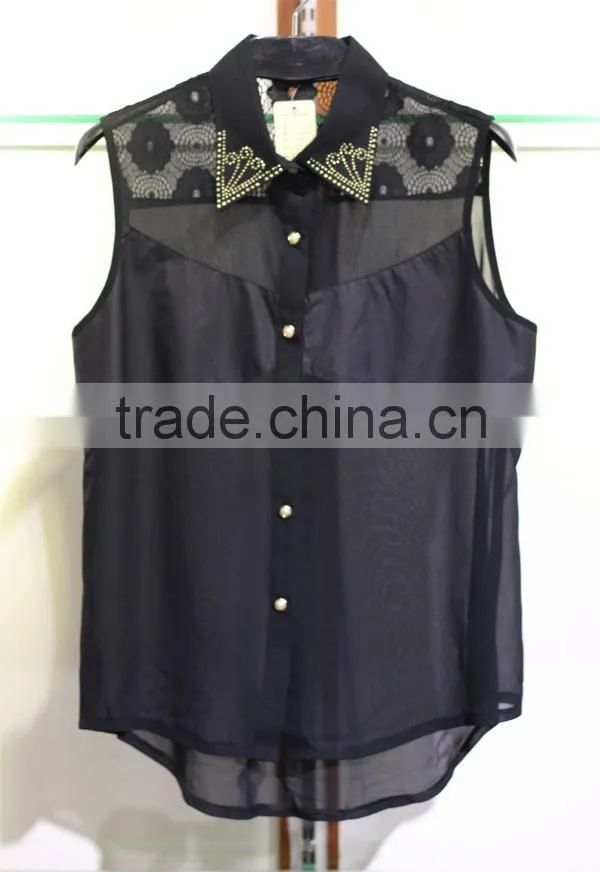 black chiffon with embroidery lace for ladies