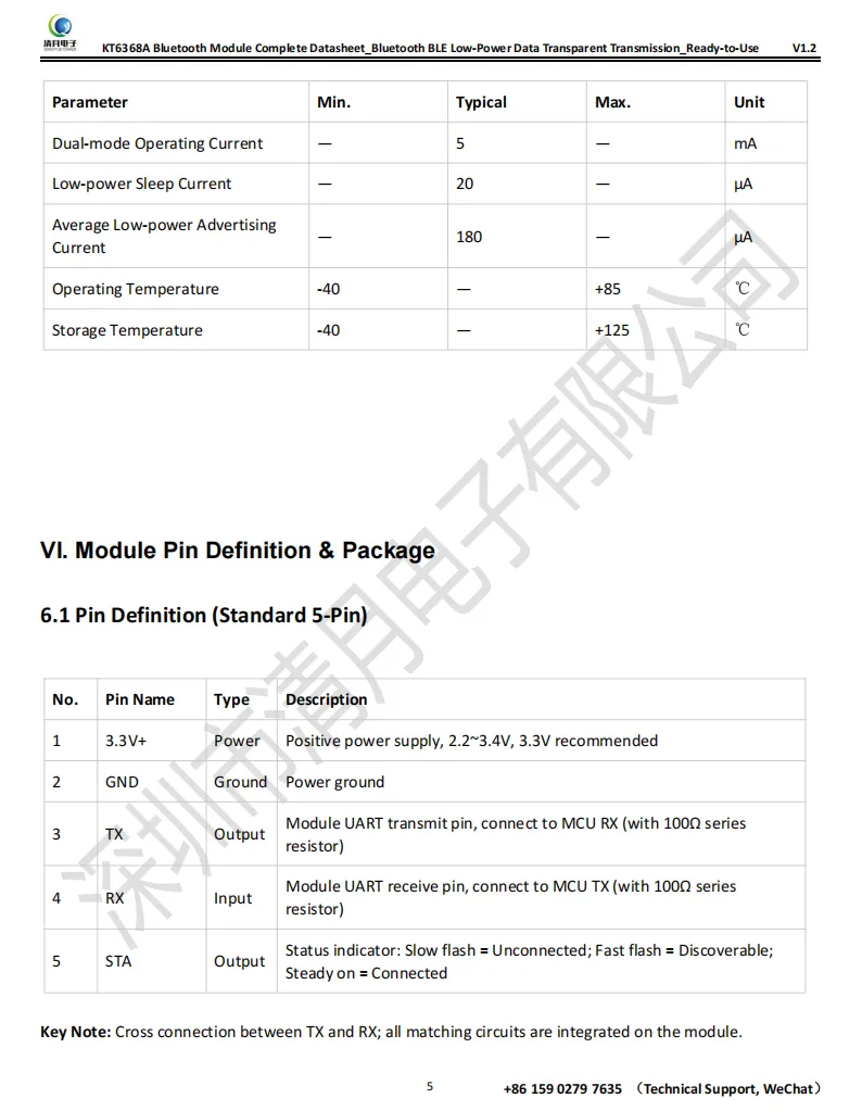 20260527_KT6368A Bluetooth Module Complete Datasheet_Bluetooth BLE Low-Power Data Transparent Transmission_Ready-to-Use_V1.3_05.png