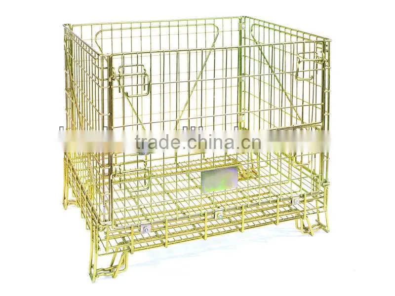 Wire mesh container with front drop gate