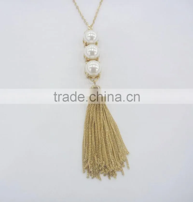 FASHION BIG PEARLS BEADS PENDANT CHAIN TASSEL NECKLACE EARRING SET