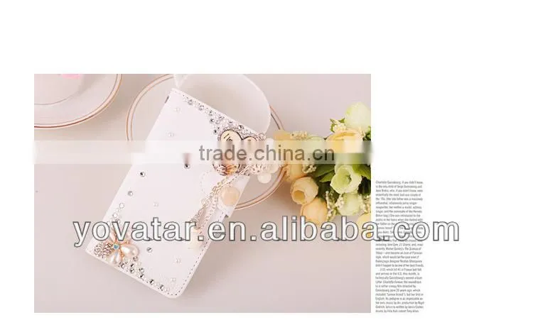 2014 New design pearl diamond card holder pu leather wallet case for iphone5