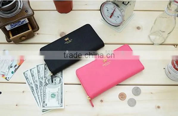 Fahsion Custom Handmade Luxury Bowknot Women Zipped Leather Wallet