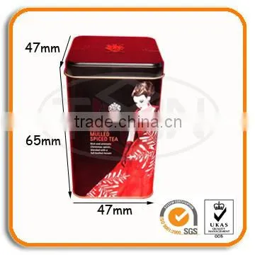 Small colored tea sample tin box