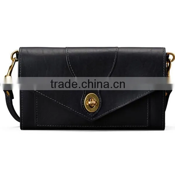 2016 gray color casual leather flap with hardware closure lady clutch bag