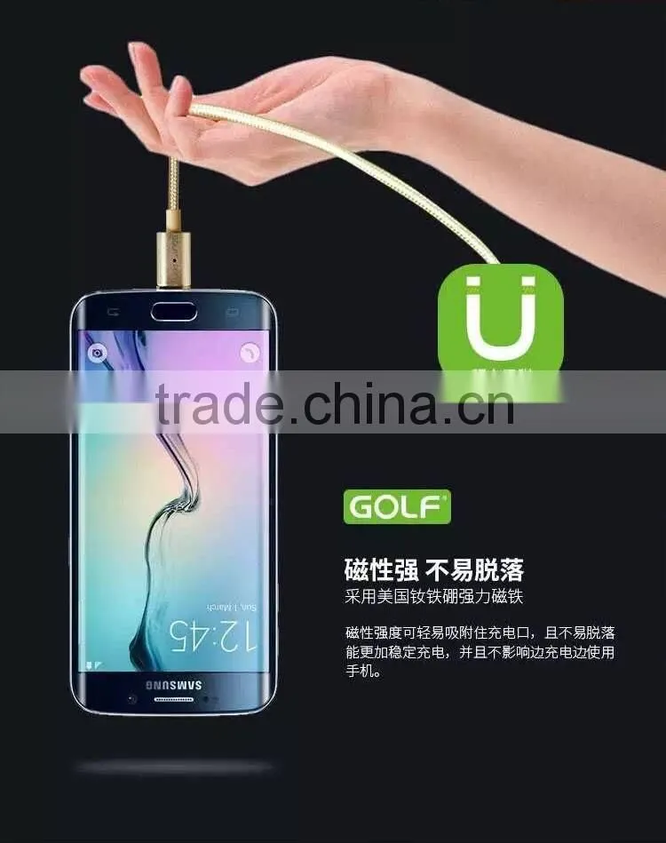 GOLF 1.2M Metal Maghetic Micro Data and Charge cable LED Light 2.4A Weave Cable for Android mobile phone
