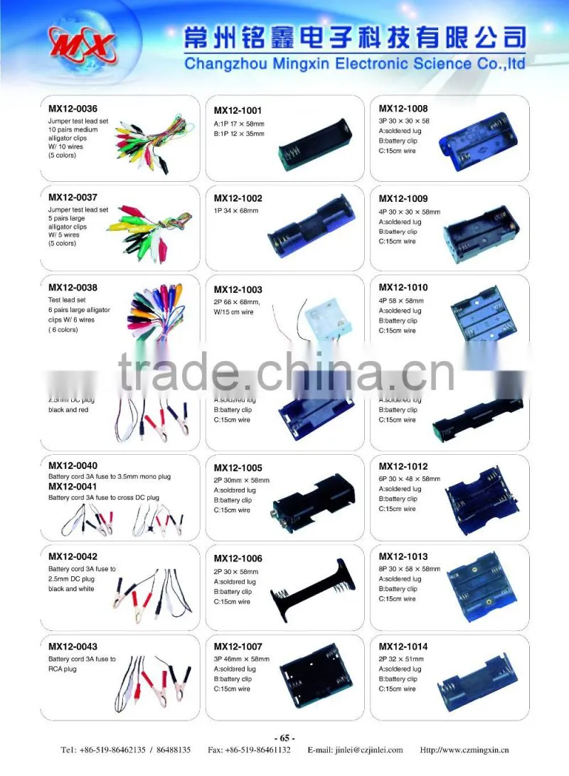 High quality Alligator clips test leads with female socket /Battery clip test leads