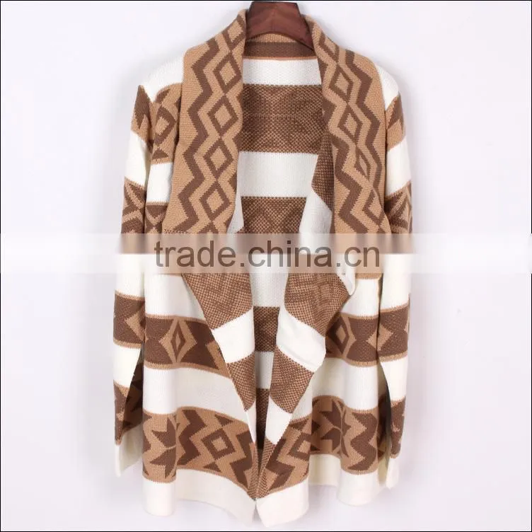 2014 the most latest high quality Glamorous European and American show cardigan geometric pattern jacquard long cape coat