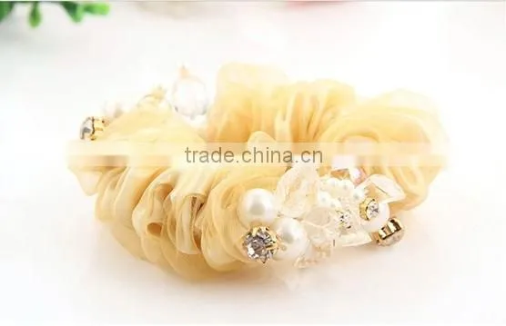 High-end hair headwear Soft double color bead curtain rose hair rope hair bands Elastic