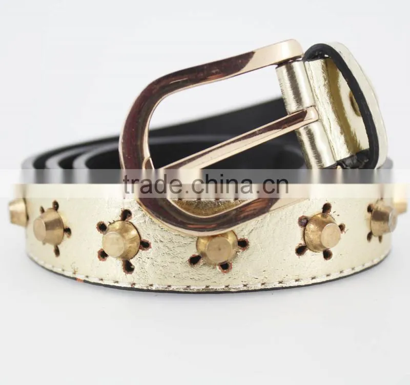 fashion metal studded women jeans belt with shiny PU leather for jeans in yiwu