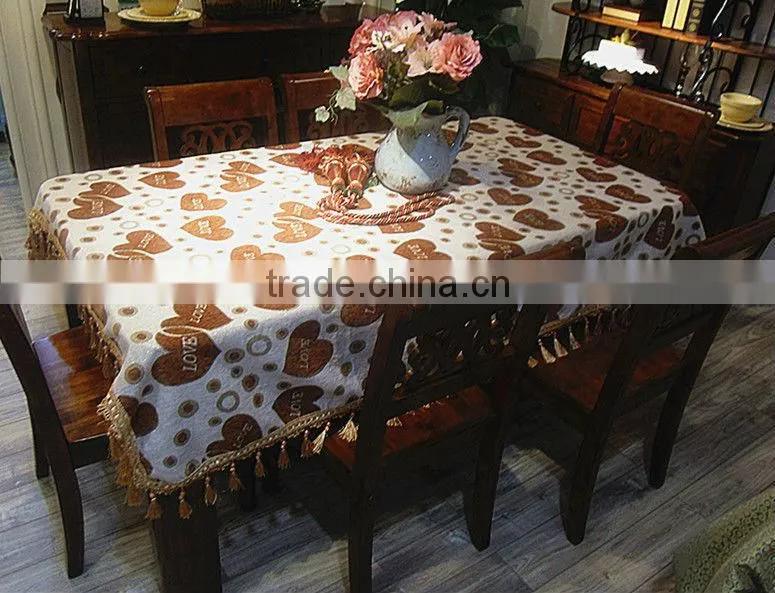 Handmade fancy jacquard chenille cotton table cloth with fringe