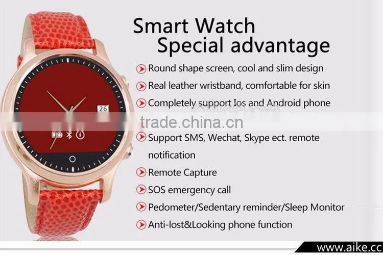 2016 Newest Bluetooth 4.0 IOS&Android Round Smart Watch with SOS call/G-sensor for apple iphone 6plus/6 samsung S6 edge/S5