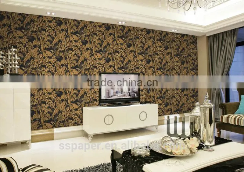 Elegant and rich antiquity PVC 3d office grass cloth wallpaper
