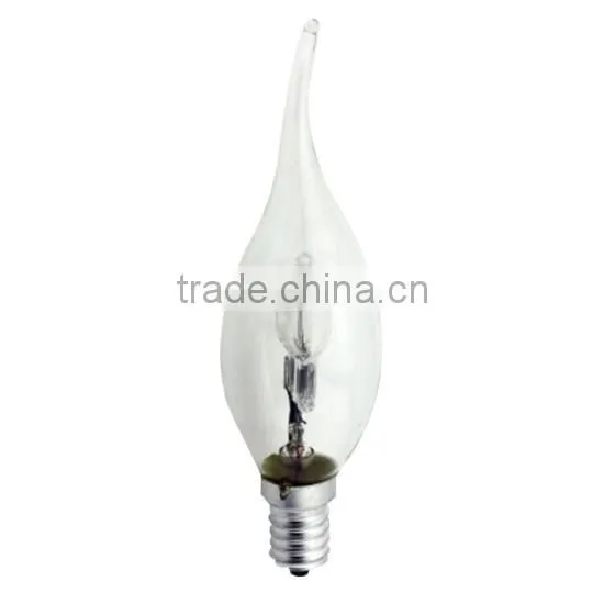 High power pass CE ROHS 42w glass body c35 halogen bulb with tail e14
