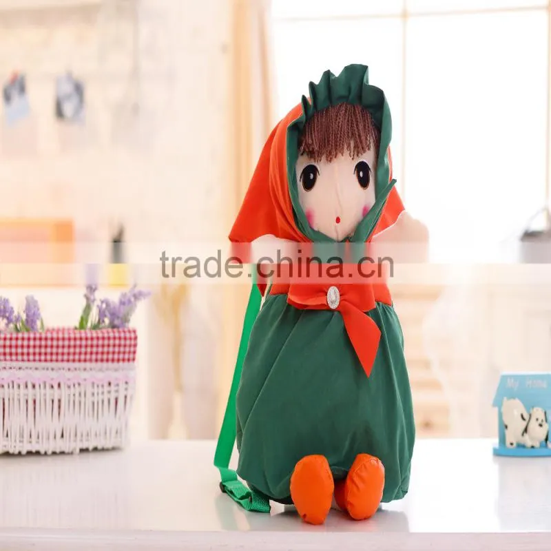 55cm beautiful customized beige stuffed plush Phil doll backpack with brown windbreak&pink hood