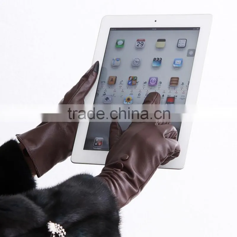 2016 hot sell 2 fingers brown color touch screen Smartphone leather glove