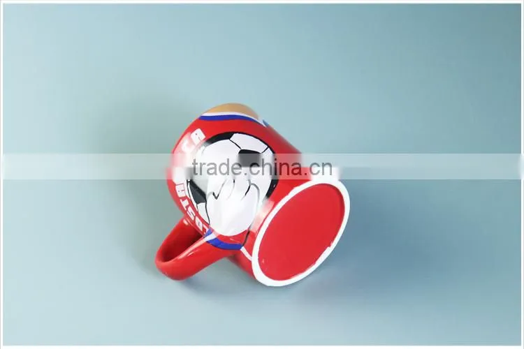 wholesale red&green Ceramic Porcelain printed cup with football pattern