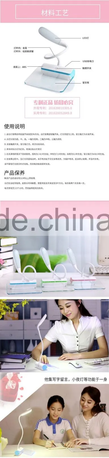 Hot Selling Brightness Adjutable Students Desk Lamp With Message Boards Function