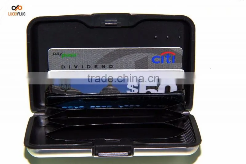 Luckiplus Inventory RFID Blocking Aluminum Credit Card Holder for Men & Women, Cool Slim Metal Busin Black