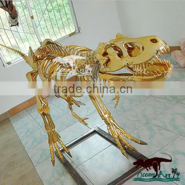 Fashionable showcase decorate golden dinosaur skeleton