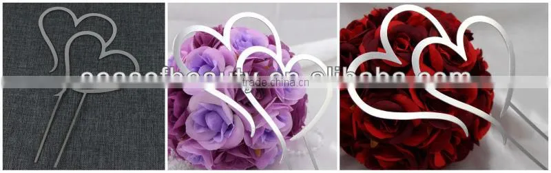 rhinestone glass wedding double heart cake topper