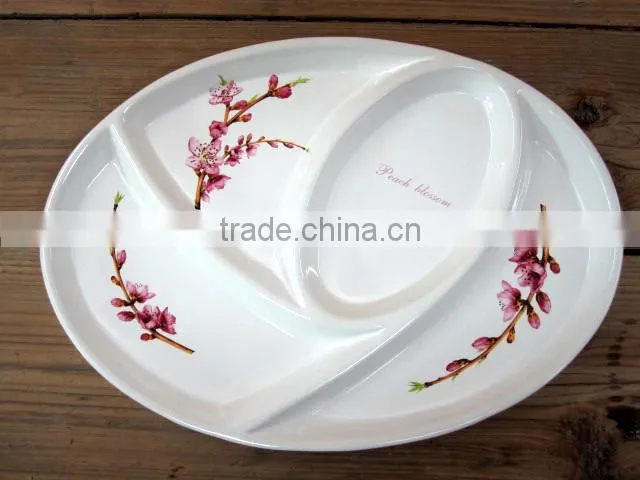 2015 new decal ceramic round divided dinner plate