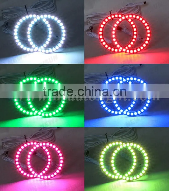 10000K super bright 90mm 12V RGB LED Angel eyes 33pcs 5050SMD RGB color changing led ring lights for Toyota