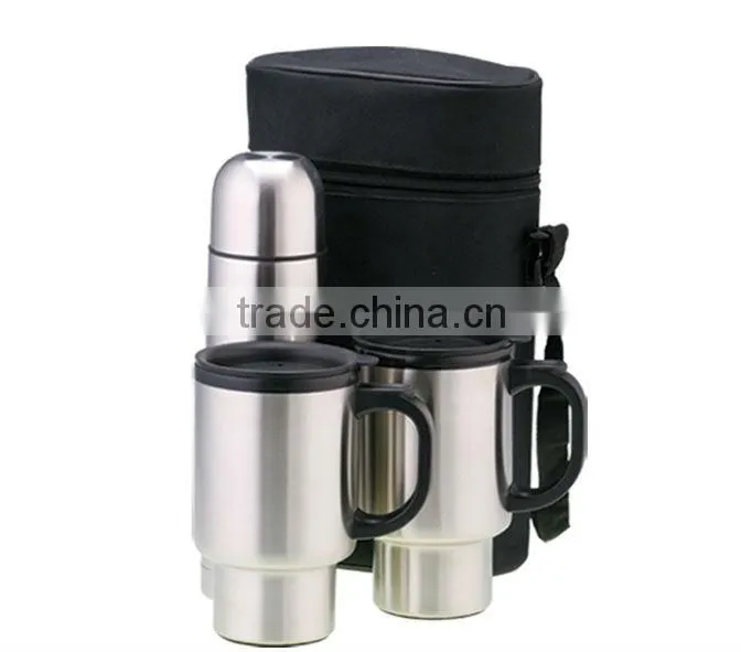 500ml stainles steel vacuum flask gift sets and 2 coffee mug