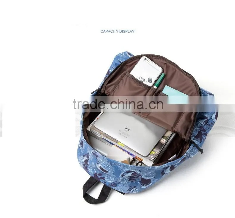 large capacity fashional floral nylon backpack teen-age school bag