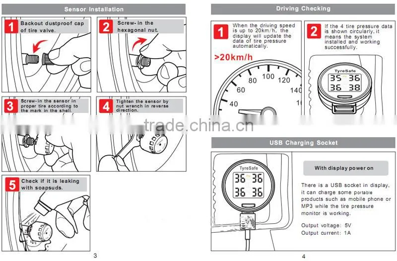 Tyresafe TPMS Car Tire Pressure Monitoring System With 4 External Sensors High Quality TPMS for Your Safety Support BAR and PSI