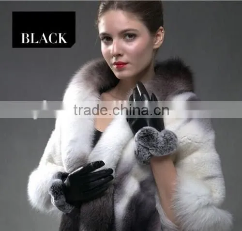 2016 Fashionable Woman Leather Gloves Beautiful Fur Woman Leather Gloves
