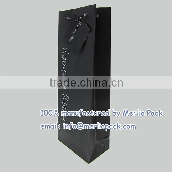 Black Wine Bag Euro Hook Paper Bag With Swing Tag Loop Handles