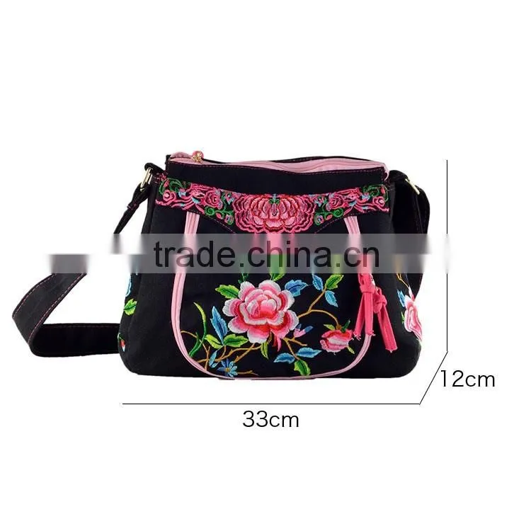 New fashion peony flower embroidery shoulder bag/messenger bag canvas Shoulder Bag For women