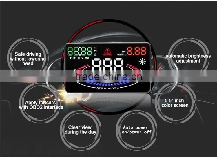 5'5 E300 Car HUD Head Up Display Speed, RPM, Water Temp,E300 HUD Fuel Consumption Speed, Throttle Angle, OBD2, OBDII Interface
