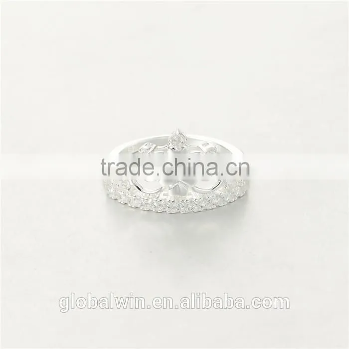 Fine Jewelry European Design Pure Silver Clear CZ Crown Ring