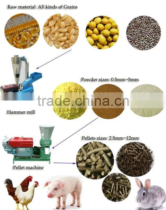 Capacity 100kg-2ton diese engine animal feed grinder mill