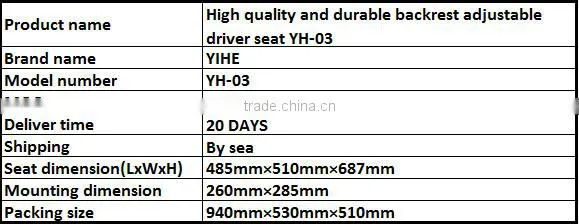 (YH-03)High quality and durable backrest adjustable driver seat