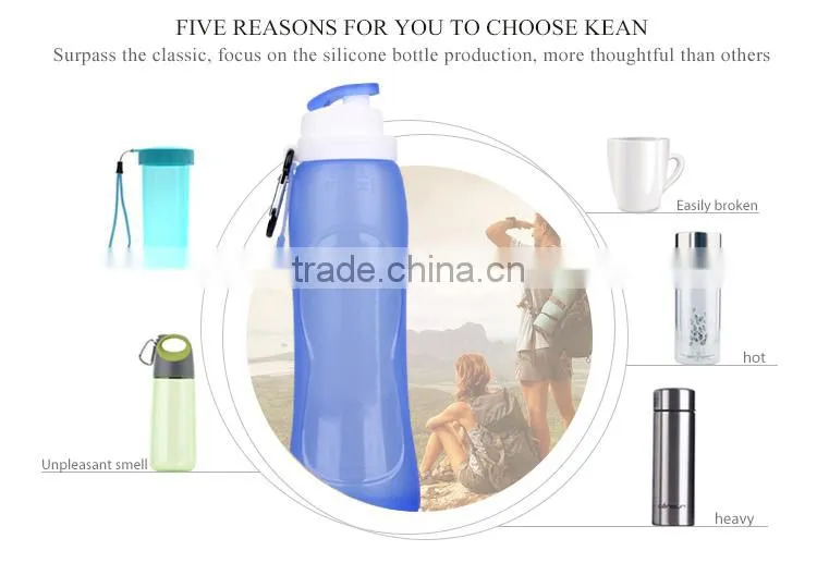 2017 Low Price Fashional Design 1000ml Sports Silicone Collapsible Water Bottle With Carabiner