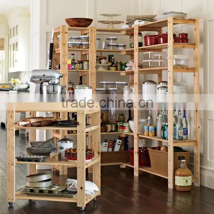 Natural Wood Shelving-Utility Cart with Wheels Wooden Shelf