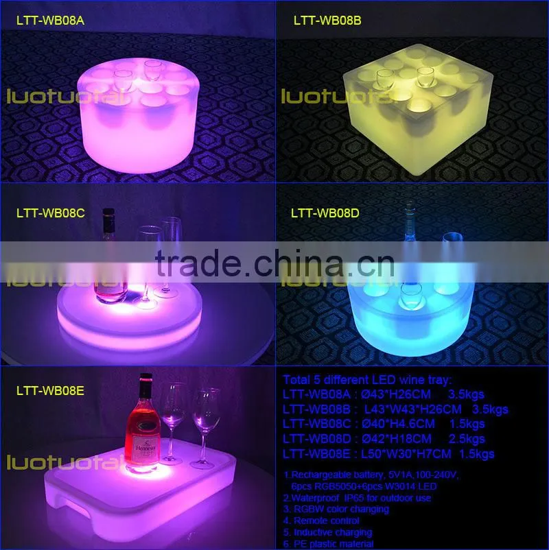 2015 New designGlow serving tray large pe Plastic Bar Tray LTT-WB08E