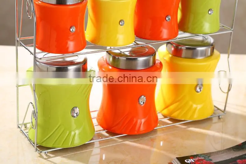 kitchenware ceramic canister set with stainless metal stand