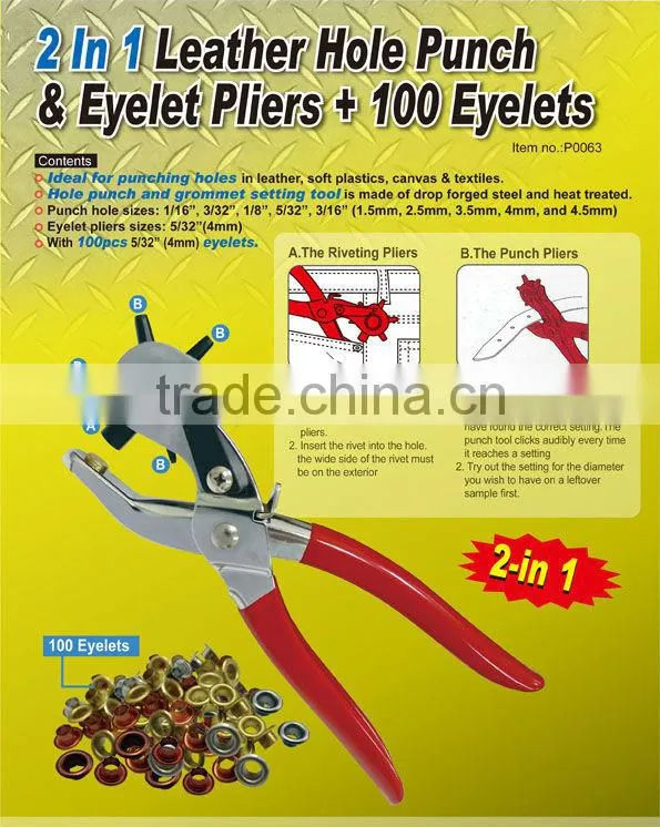 2 In 1 Leather Hole Punch & Eyelet Pliers + 100 Eyelets