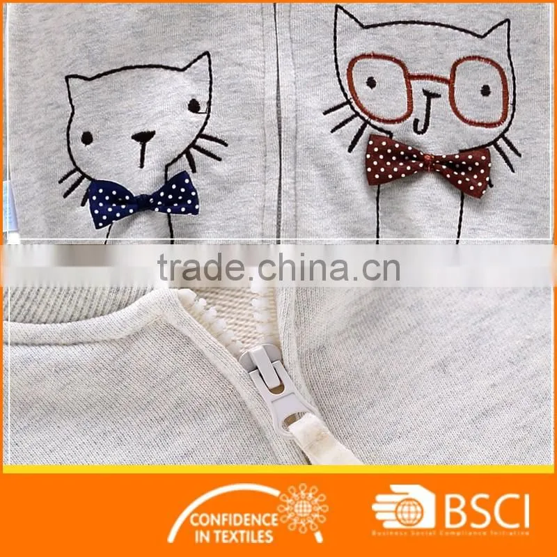Zipper Front Open Clothing Baby Girl Cute Animal Embroidery Fleece Coat Jackets
