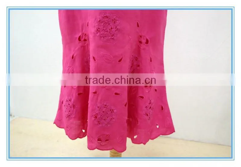 Linen Fabric Floral Embroidery Monogram Scallop Church Suits For Lady
