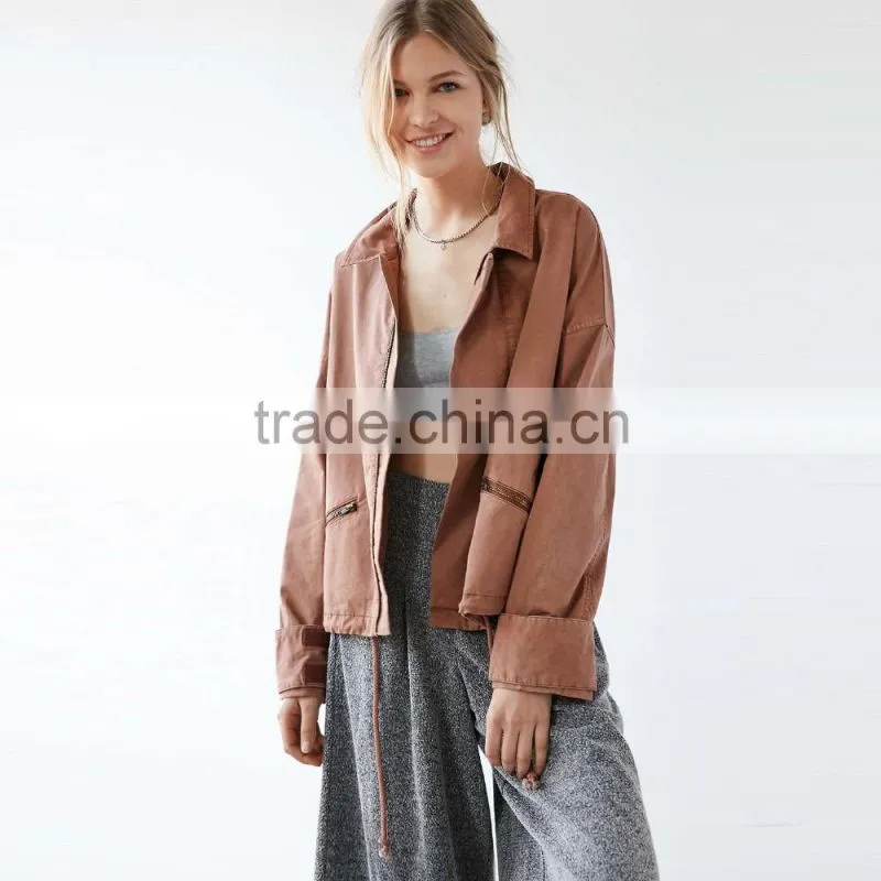 plain girls jacket loose style fashion design with zipper
