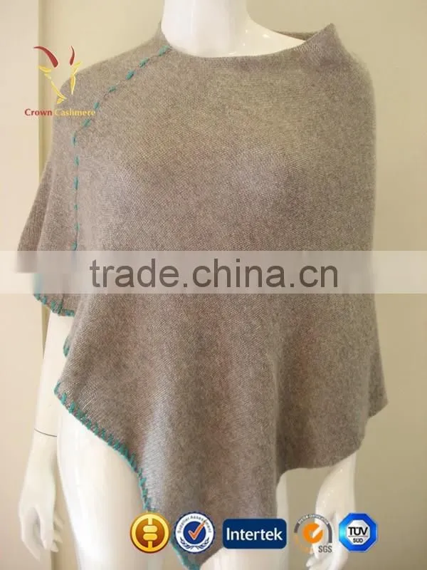 Women Handmade Ribbed Cashmere Poncho Shawl Sale