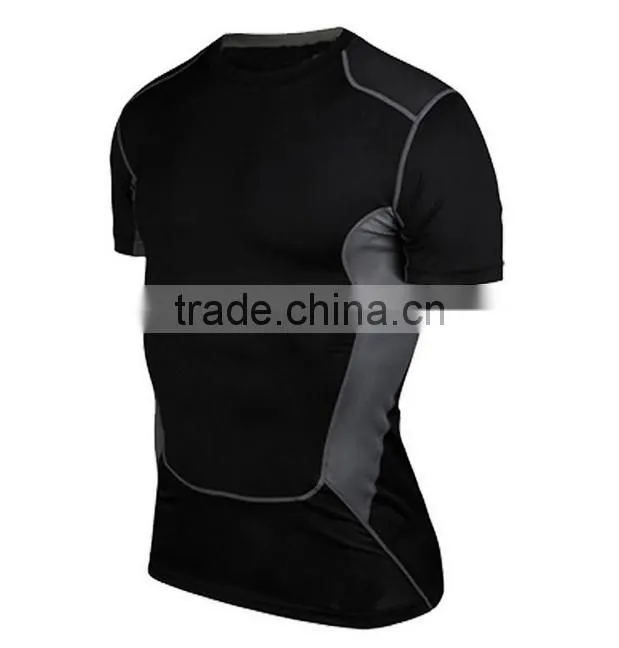 2017 New Fashion Desgin Plain Color 88%Polyester 12%Spandex Breathable Stretch Tank top T-shirt Sport Men T shirt