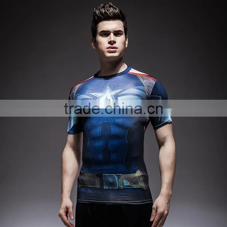 Mens heat transfer printing quick-dry gym shirt men fitness wear