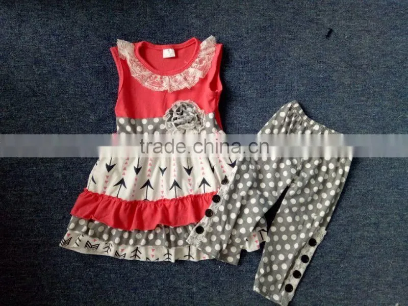 Wholesale Baby Girls Fancy Boutique Clothing Fall Printing Ruffle Top Clothing Sets Remake Outfits